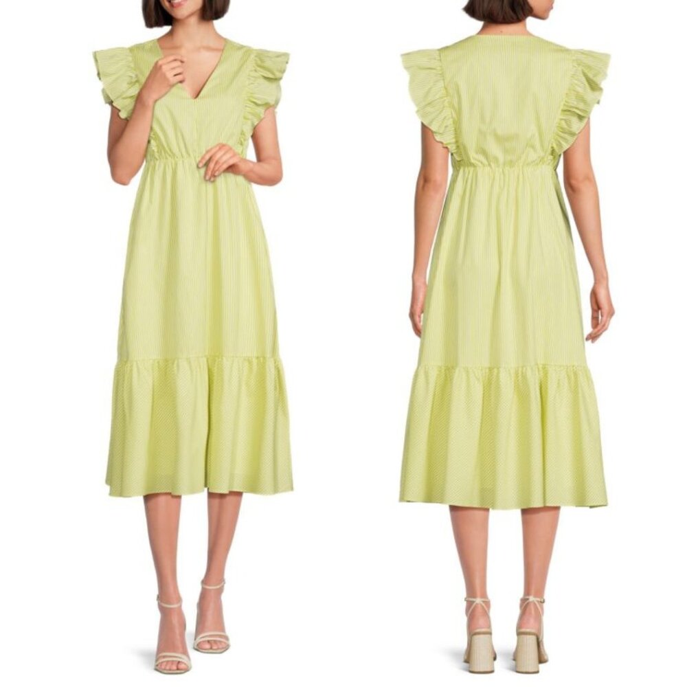 NWT NANETTE LEPORE STRIPED FLUTTER SLEEVE MIDI DRESS - SIZE 10